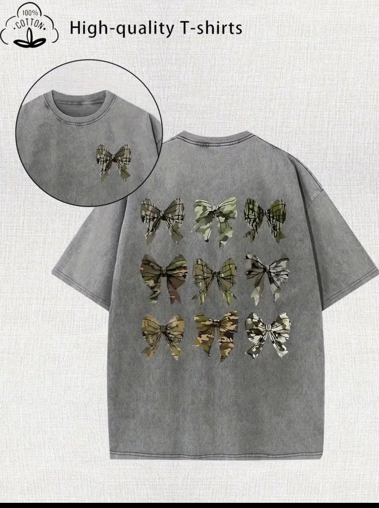 Camo Bow Graphic Tee – Gray