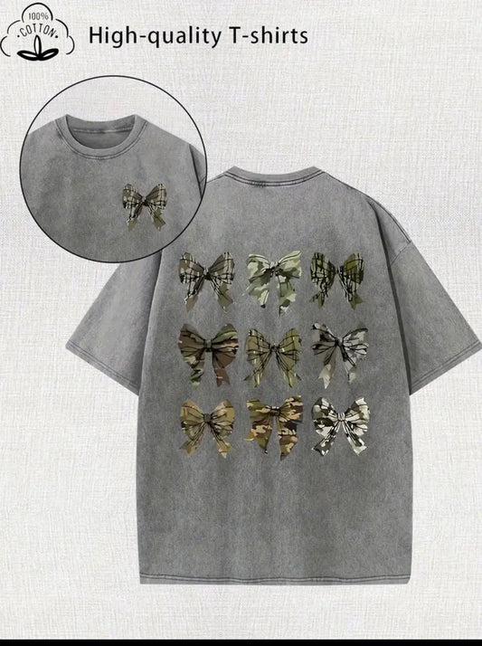 Camo Bow Graphic Tee – Gray