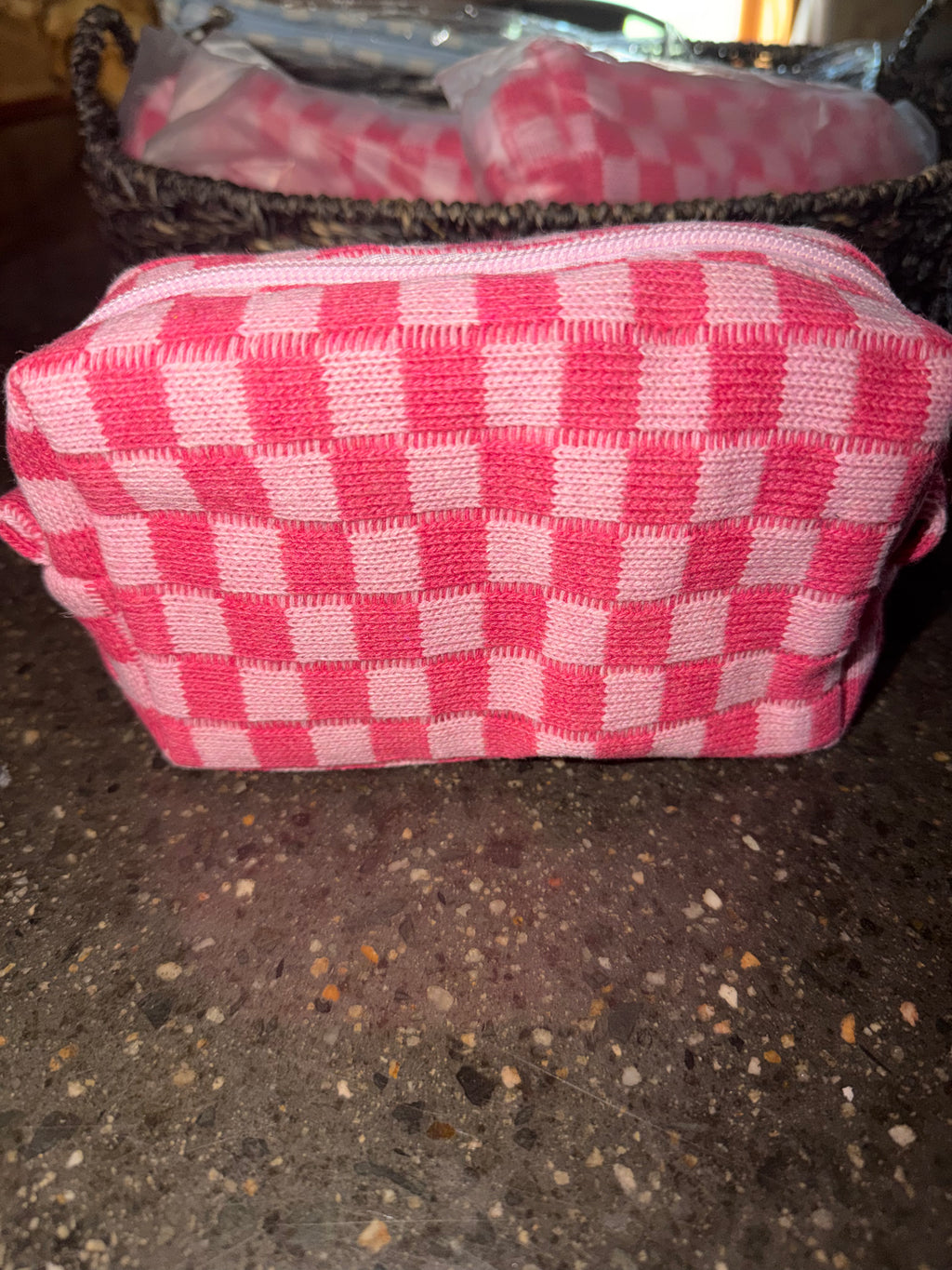 Pink checkered Boutique Pouch