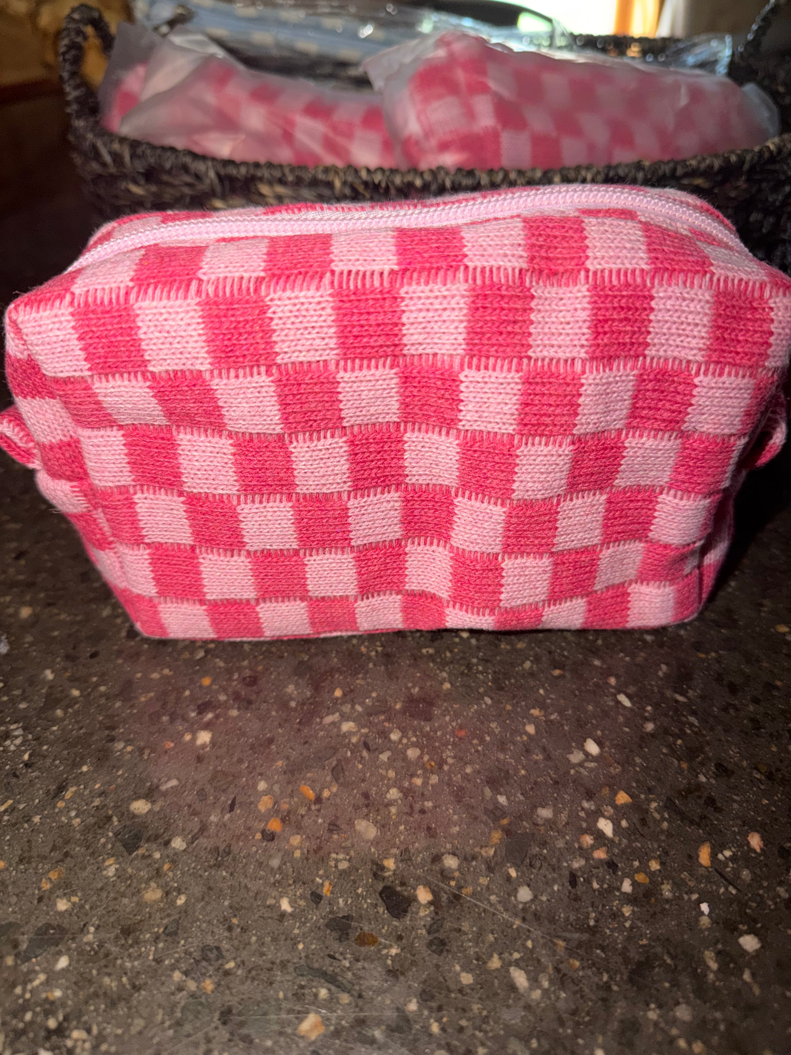 Pink checkered Boutique Pouch