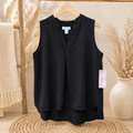Textured Sleeveless V-Neck Top – Black