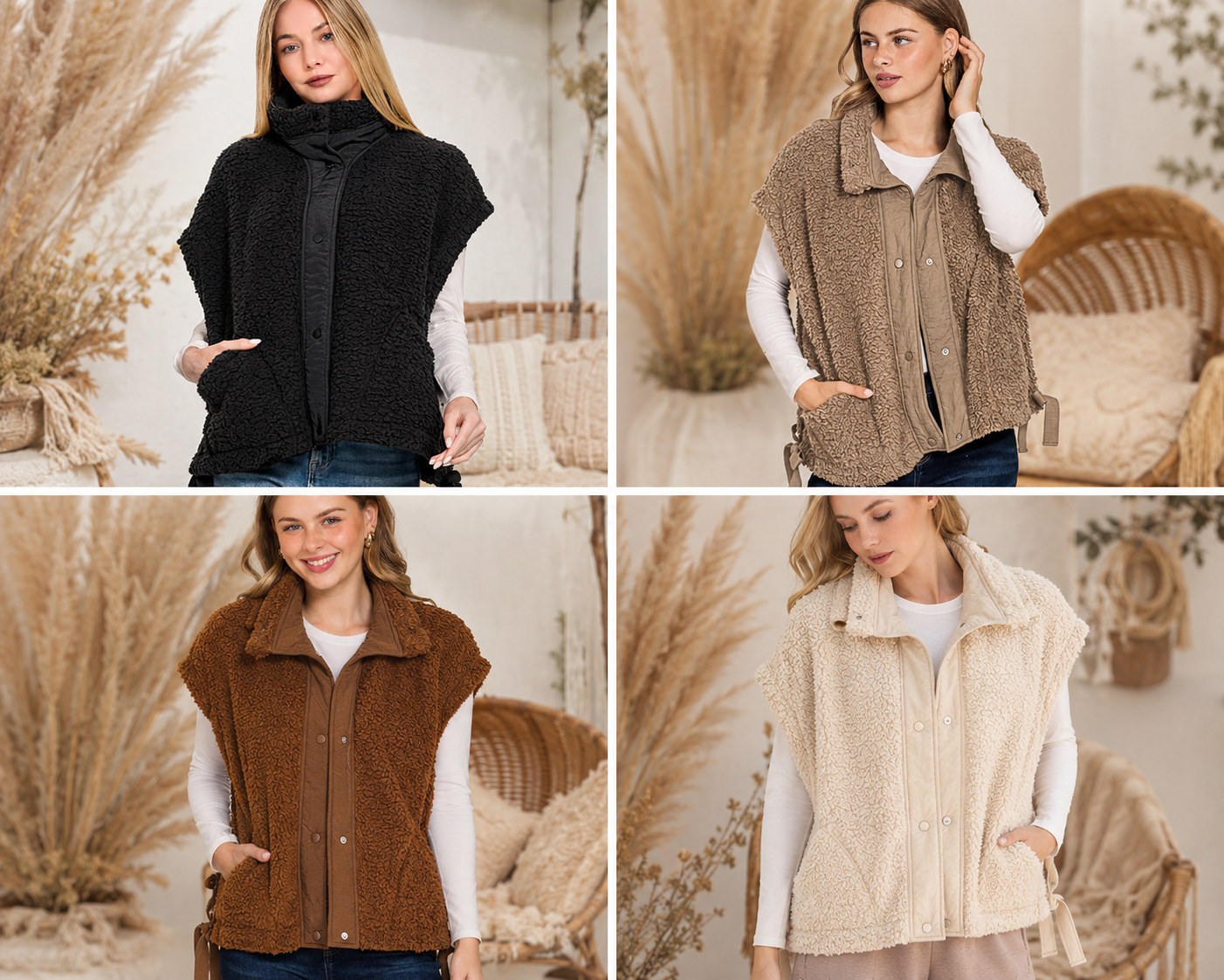 Zenana Cozy Sherpa Snap Front Vest